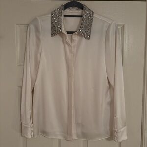 Rich & Royal ivory Blouse with Embellished Collar
